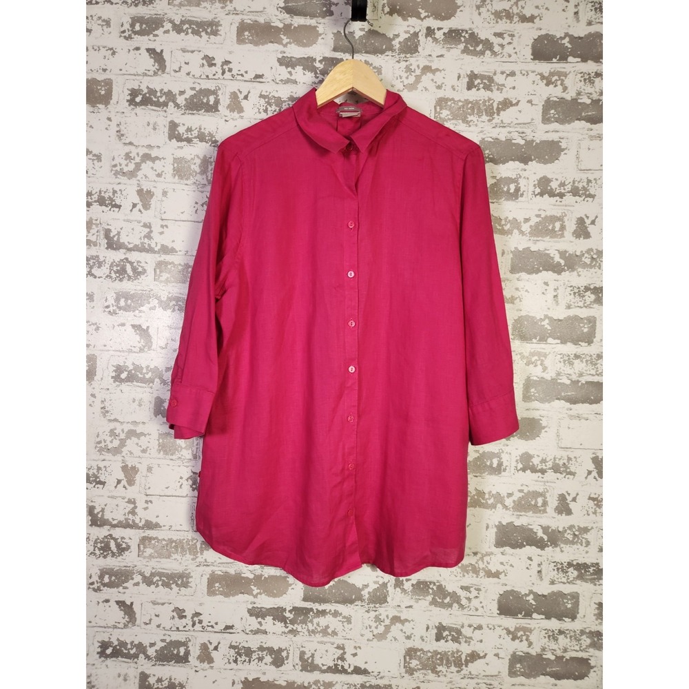 Chico's Linen Button Up Top Size‎ 2 US Large Hot Pink Barbie